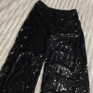 Wide leg black sequins pants